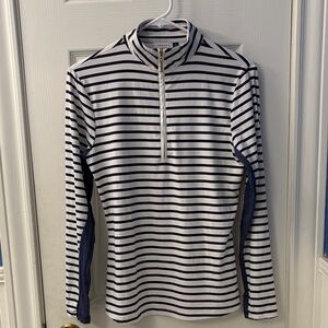 Cabana Life Performance Quarter Zip Striped Navy and White pullover UPF 50 Small